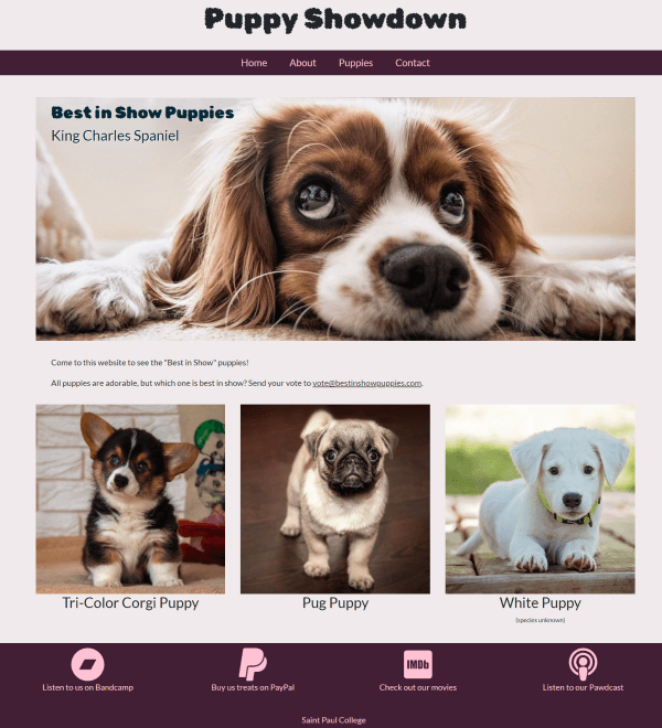 screenshot of puppies/index.html